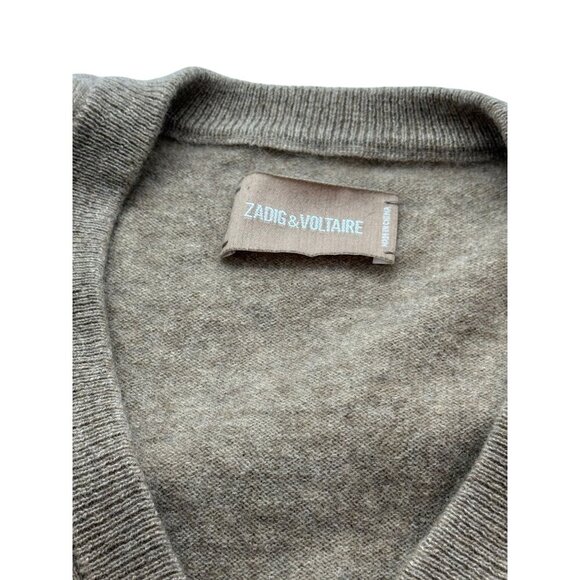 Zadig Voltaire Vivi Elbow Star Patch Cashmere Sweater Brown Gold V-Neck Size XS - Picture 6 of 9